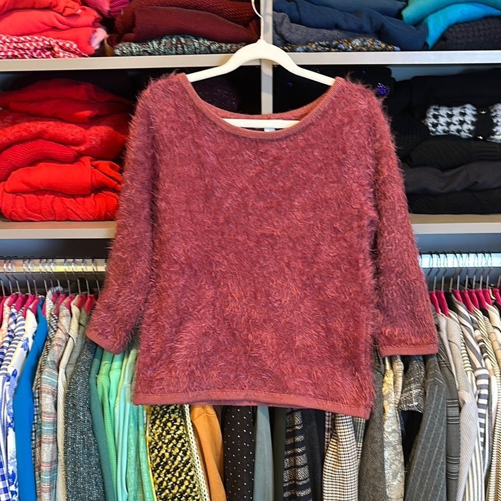 New York & Co. pink 3/4 sleeve crew neck eyelash sweater size S
